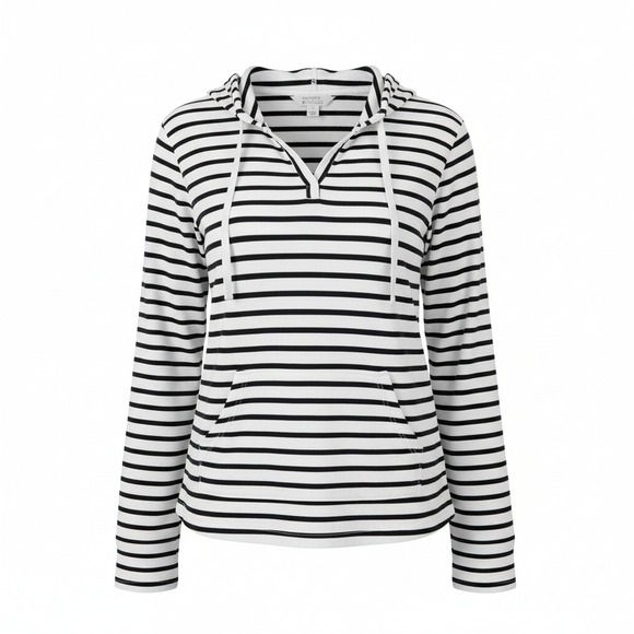Market & Spruce Tops - Market & Spruce Black White Striped Hoodie Pullover Long Sleeve Casual Size M